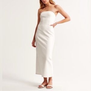 ABERCROMBIE AND FITCH WOMENS WHITE DENIM STRAPLESS MIDI DRESS XS